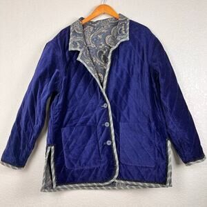 KOOS of Course Womens Jacket XL Blue Velvet Reversible Quilted‎ Paisley READ
